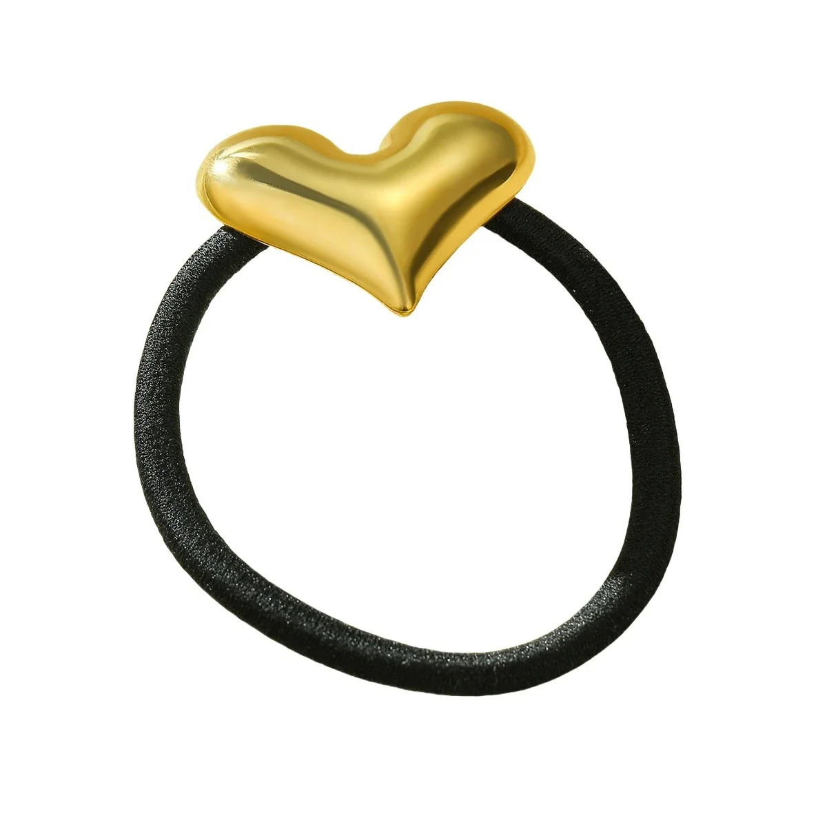 Hair Tie with Puff Heart Accent, Gold-Plated Stainless Steel
