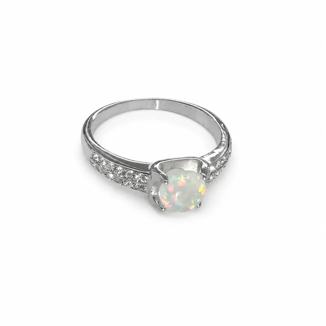 Iridescent 316 Stainless Steel Opal Pavé Ring