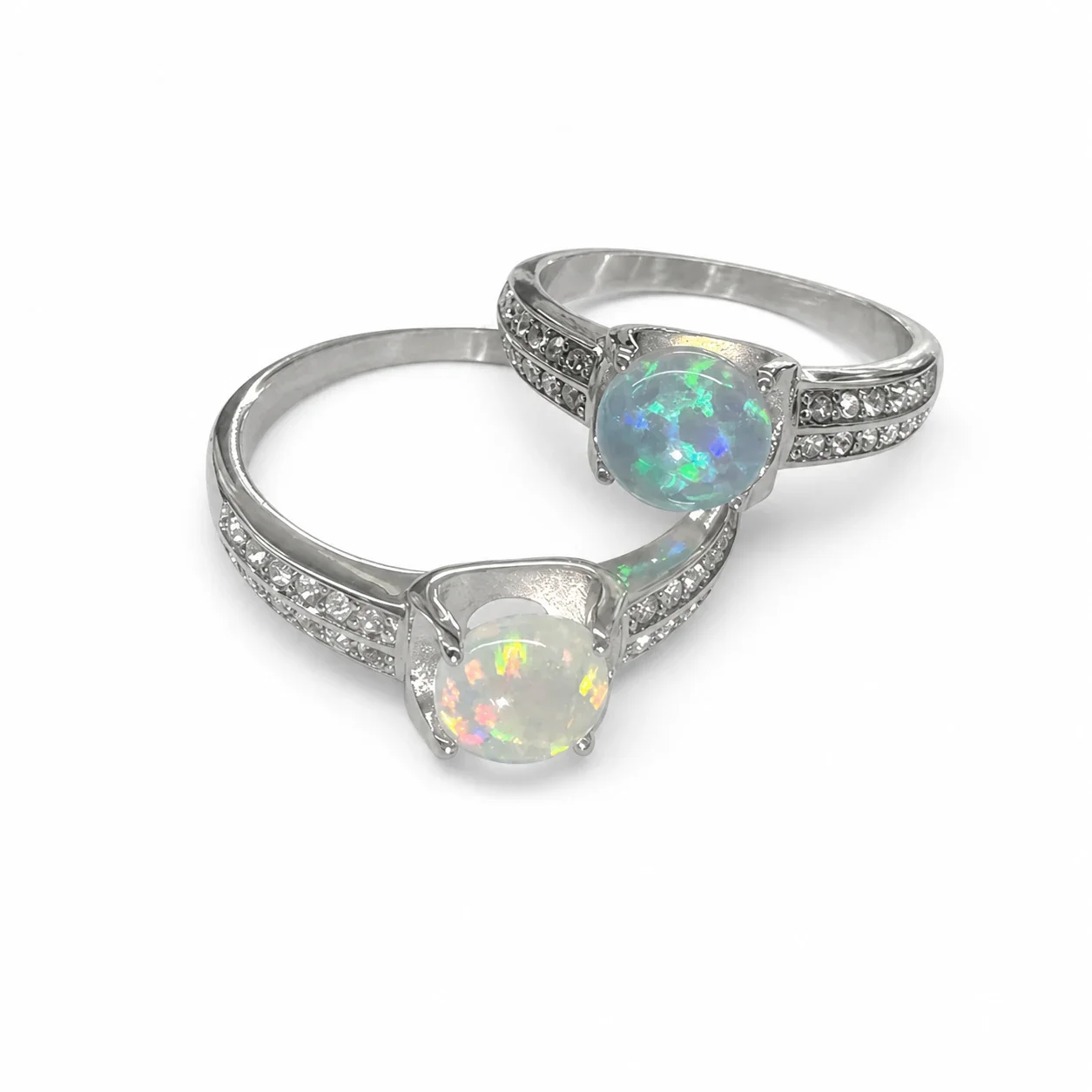 Iridescent 316 Stainless Steel Opal Pavé Ring