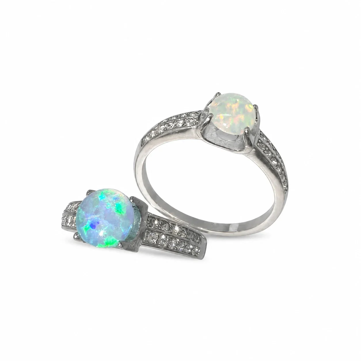 Iridescent 316 Stainless Steel Opal Pavé Ring