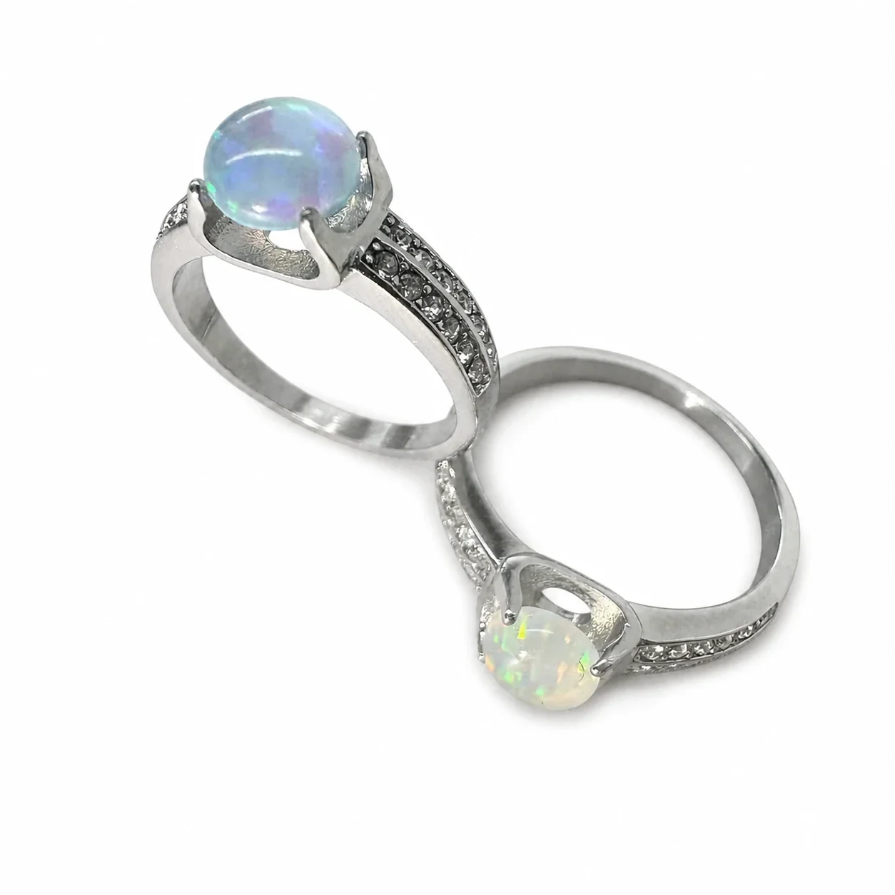 Iridescent 316 Stainless Steel Opal Pavé Ring