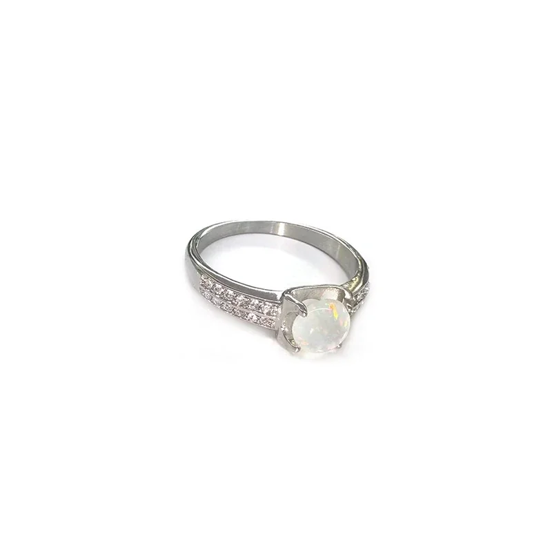 Iridescent 316 Stainless Steel Opal Pavé Ring