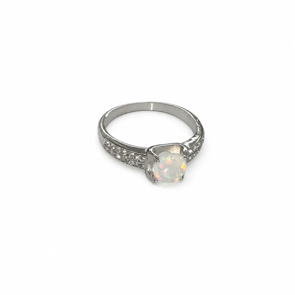 Iridescent 316 Stainless Steel Opal Pavé Ring - White Opal