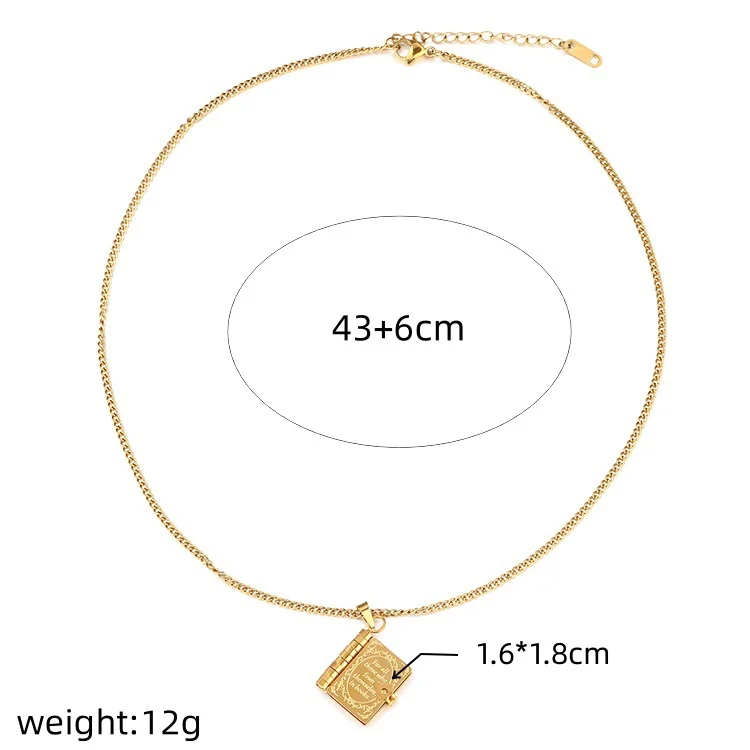 Book Locket Pendant Necklace with Engraved Cover, Stainless Steel - Dimensions
