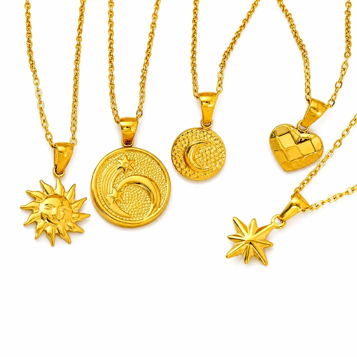 Celestial Gold-Plated Stainless Steel Sun Moon Cable Necklace