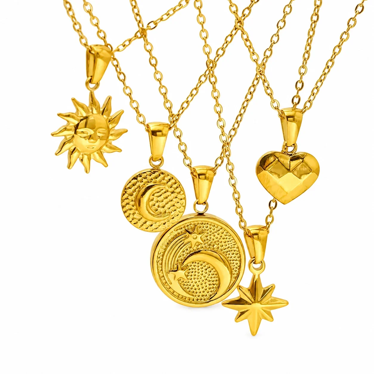 Celestial Gold-Plated Stainless Steel Sun Moon Cable Necklace