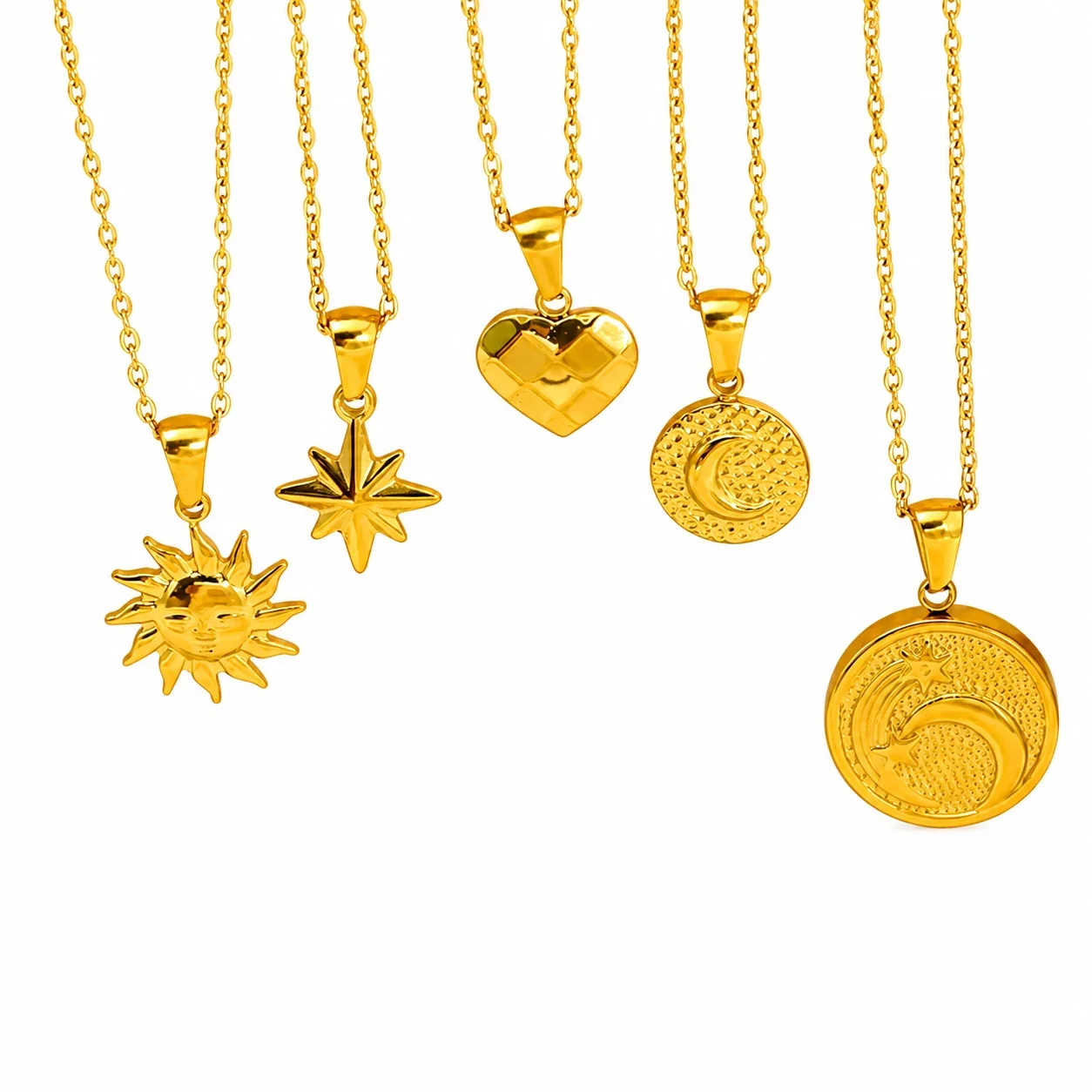 Celestial Gold-Plated Stainless Steel Sun Moon Cable Necklace