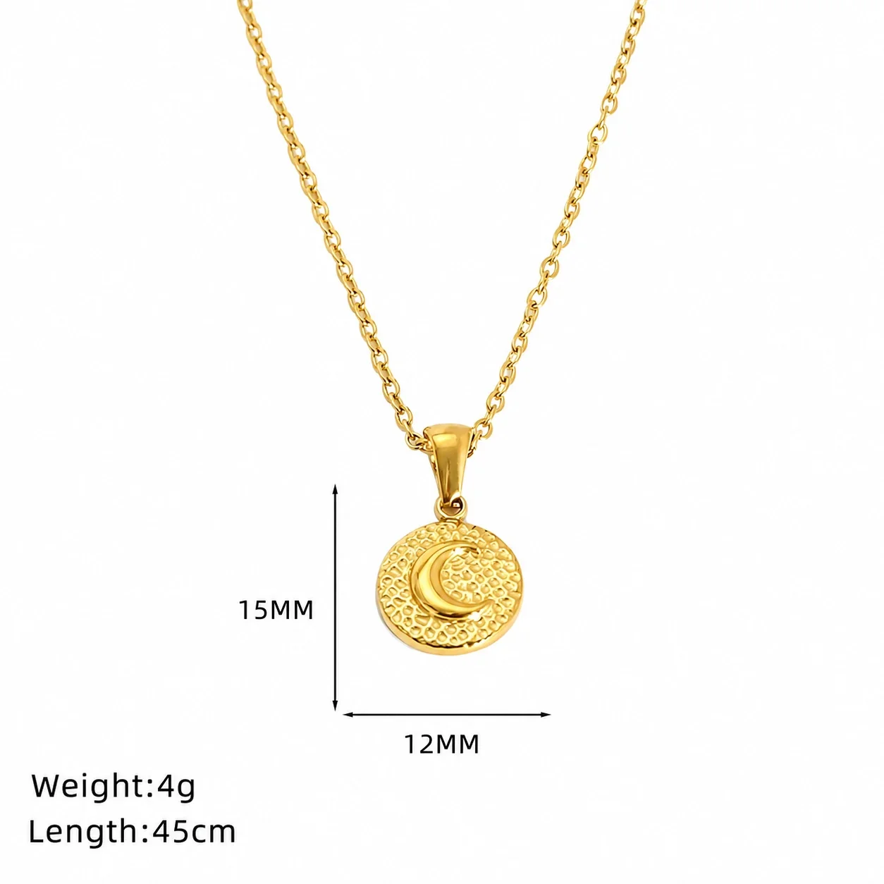 Celestial Gold-Plated Stainless Steel Sun Moon Cable Necklace - Gold Crescent Coin Cable