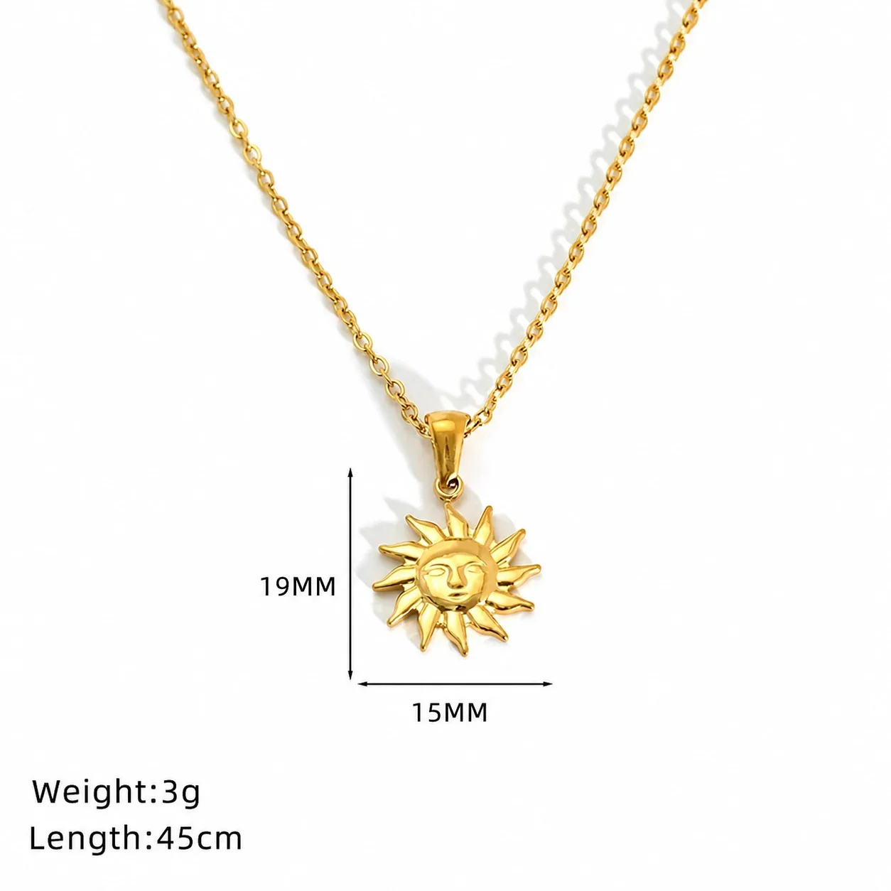 Celestial Gold-Plated Stainless Steel Sun Moon Cable Necklace - Gold Star Cable