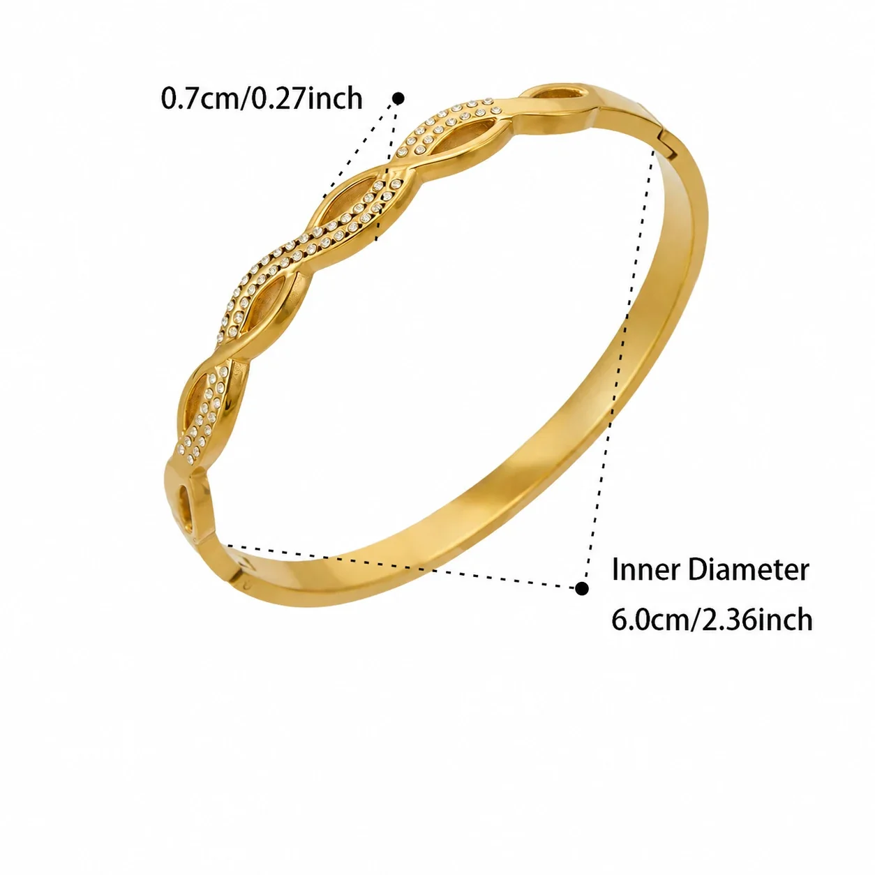 Luminous Openwork Gold PVD 316L CZ Hinge Bangle Bracelet - Gold Double-Layer CZ