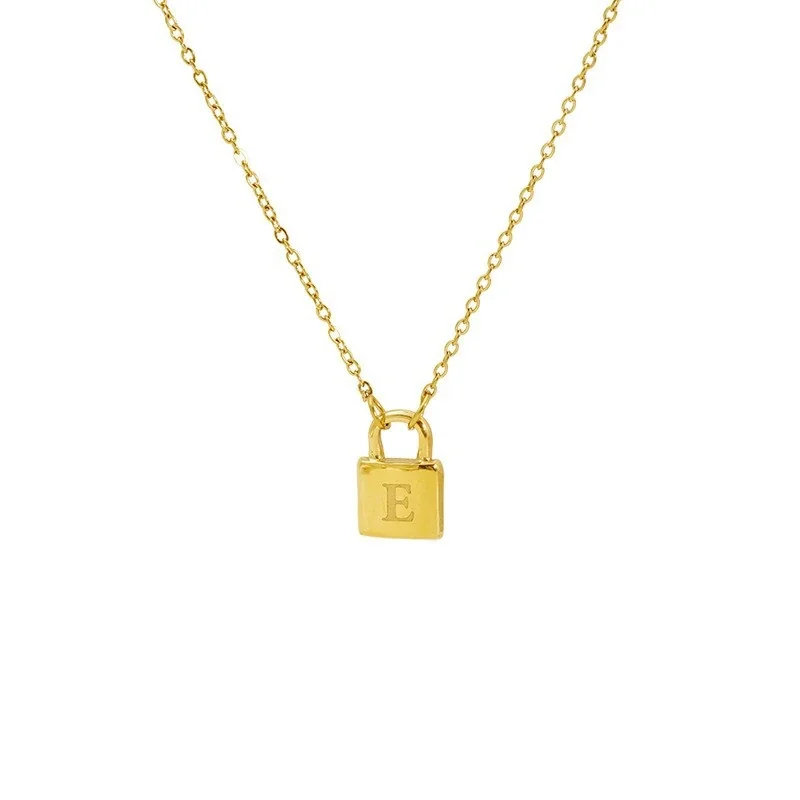 Polished Gold-Plated Lock Initial Cable Chain Necklace