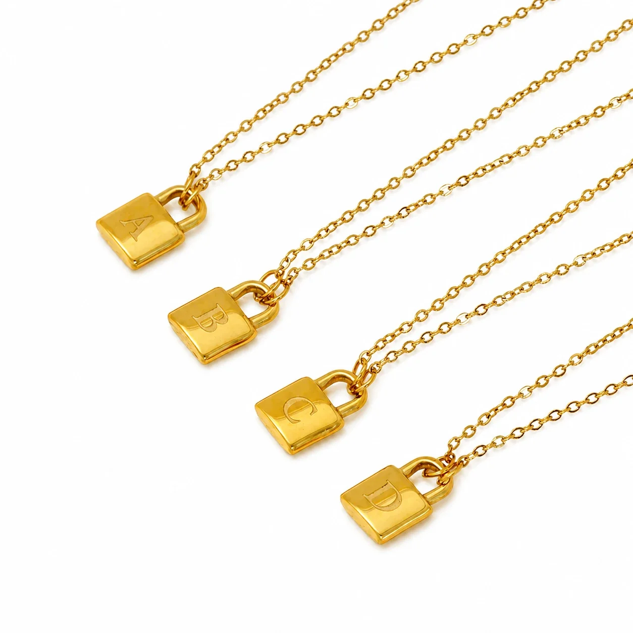 Polished Gold-Plated Lock Initial Cable Chain Necklace