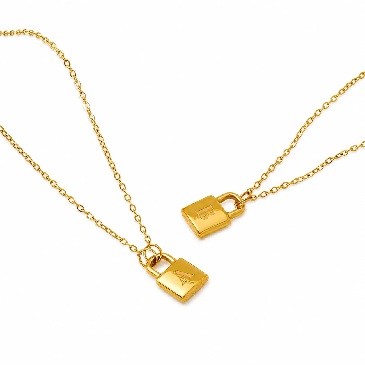 Polished Gold-Plated Lock Initial Cable Chain Necklace