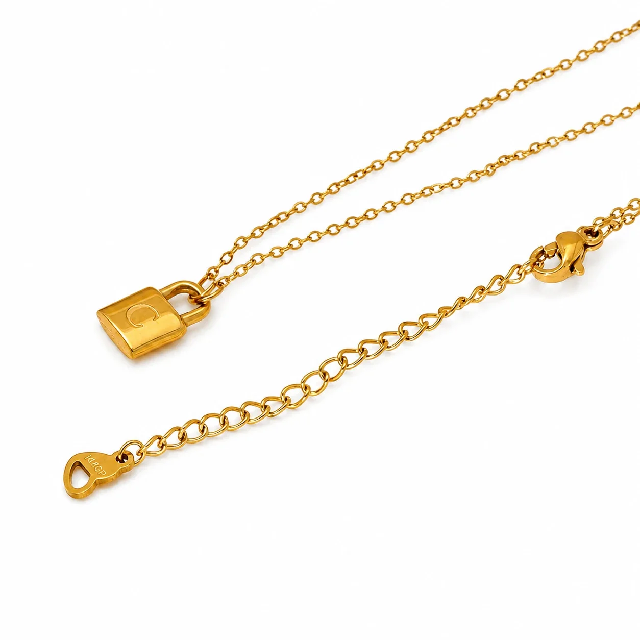 Polished Gold-Plated Lock Initial Cable Chain Necklace
