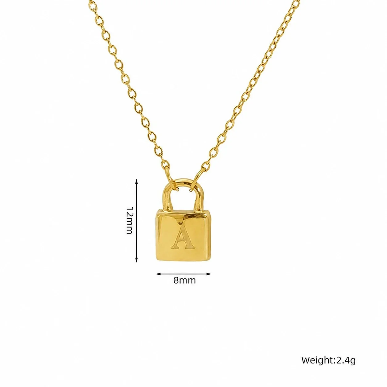 Polished Gold-Plated Lock Initial Cable Chain Necklace - Gold A