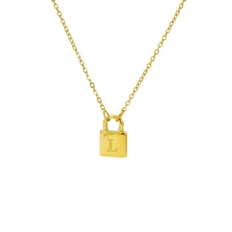 Polished Gold-Plated Lock Initial Cable Chain Necklace - Gold L