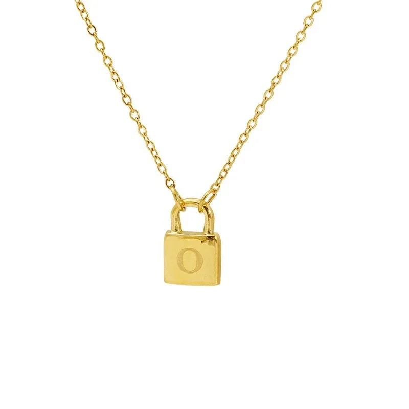 Polished Gold-Plated Lock Initial Cable Chain Necklace - Gold O