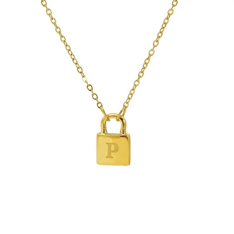 Polished Gold-Plated Lock Initial Cable Chain Necklace - Gold P