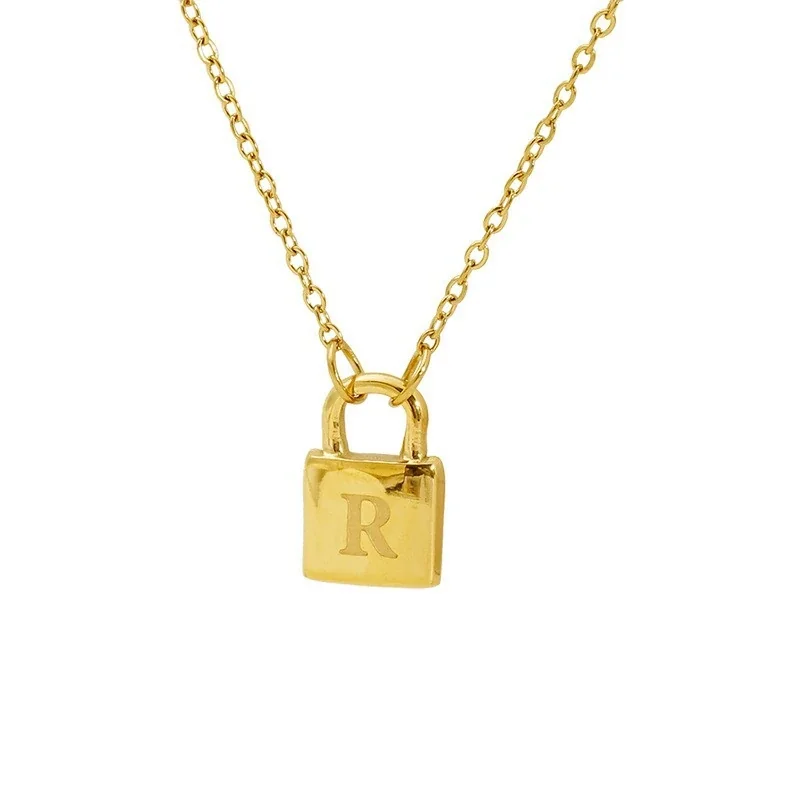 Polished Gold-Plated Lock Initial Cable Chain Necklace - Gold R