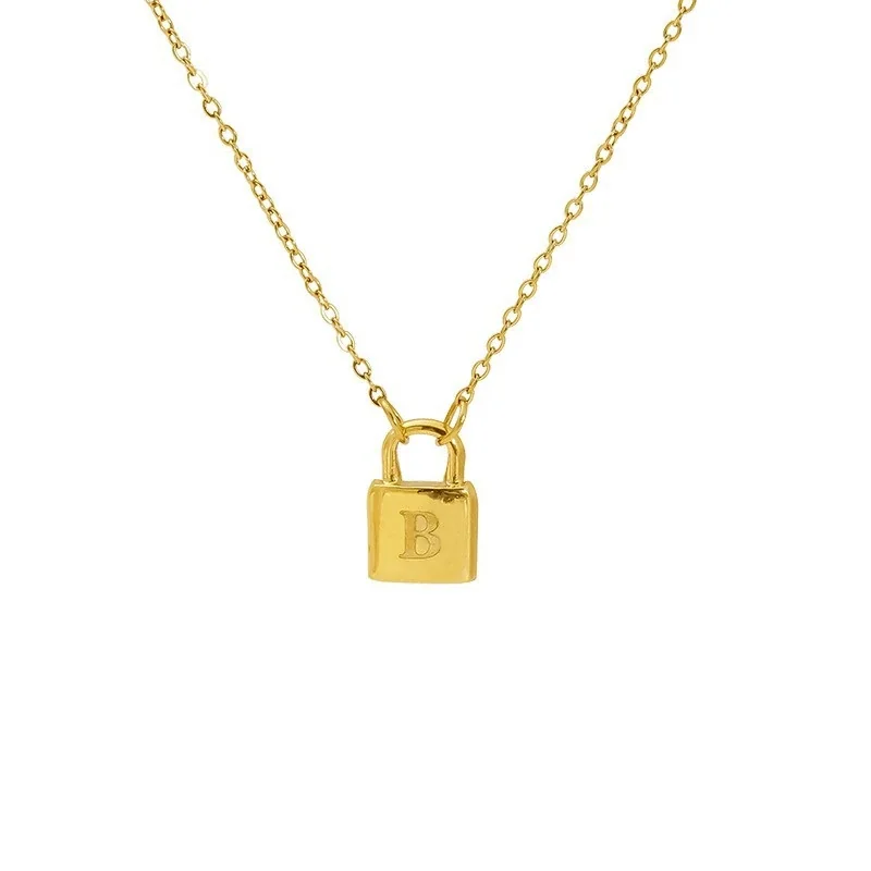 Polished Gold-Plated Lock Initial Cable Chain Necklace - Gold B