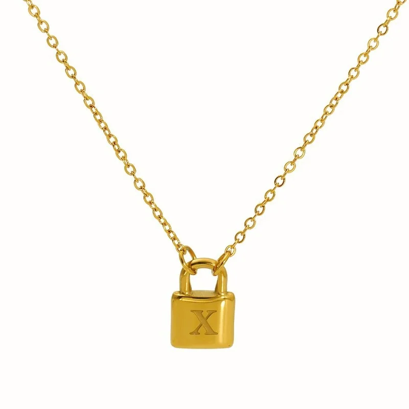 Polished Gold-Plated Lock Initial Cable Chain Necklace - Gold X