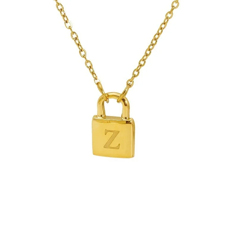 Polished Gold-Plated Lock Initial Cable Chain Necklace - Gold Z