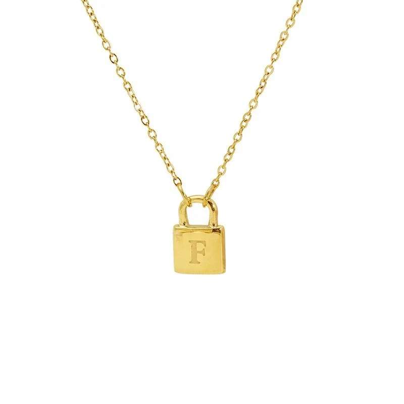 Polished Gold-Plated Lock Initial Cable Chain Necklace - Gold F