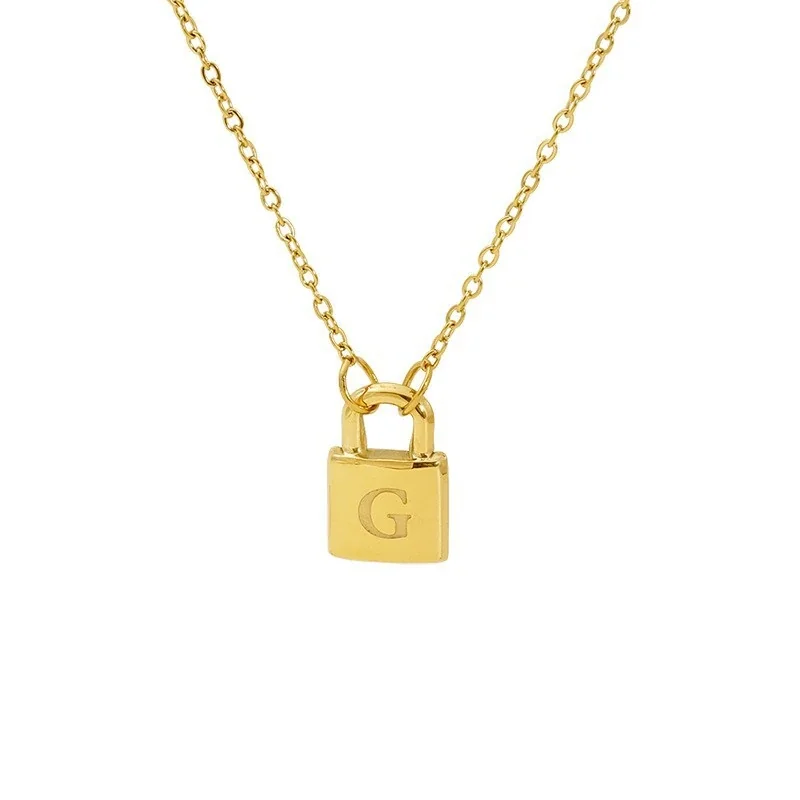 Polished Gold-Plated Lock Initial Cable Chain Necklace - Gold G