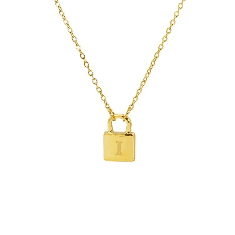 Polished Gold-Plated Lock Initial Cable Chain Necklace - Gold I