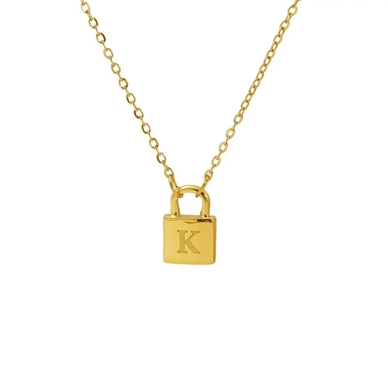 Polished Gold-Plated Lock Initial Cable Chain Necklace - Gold K