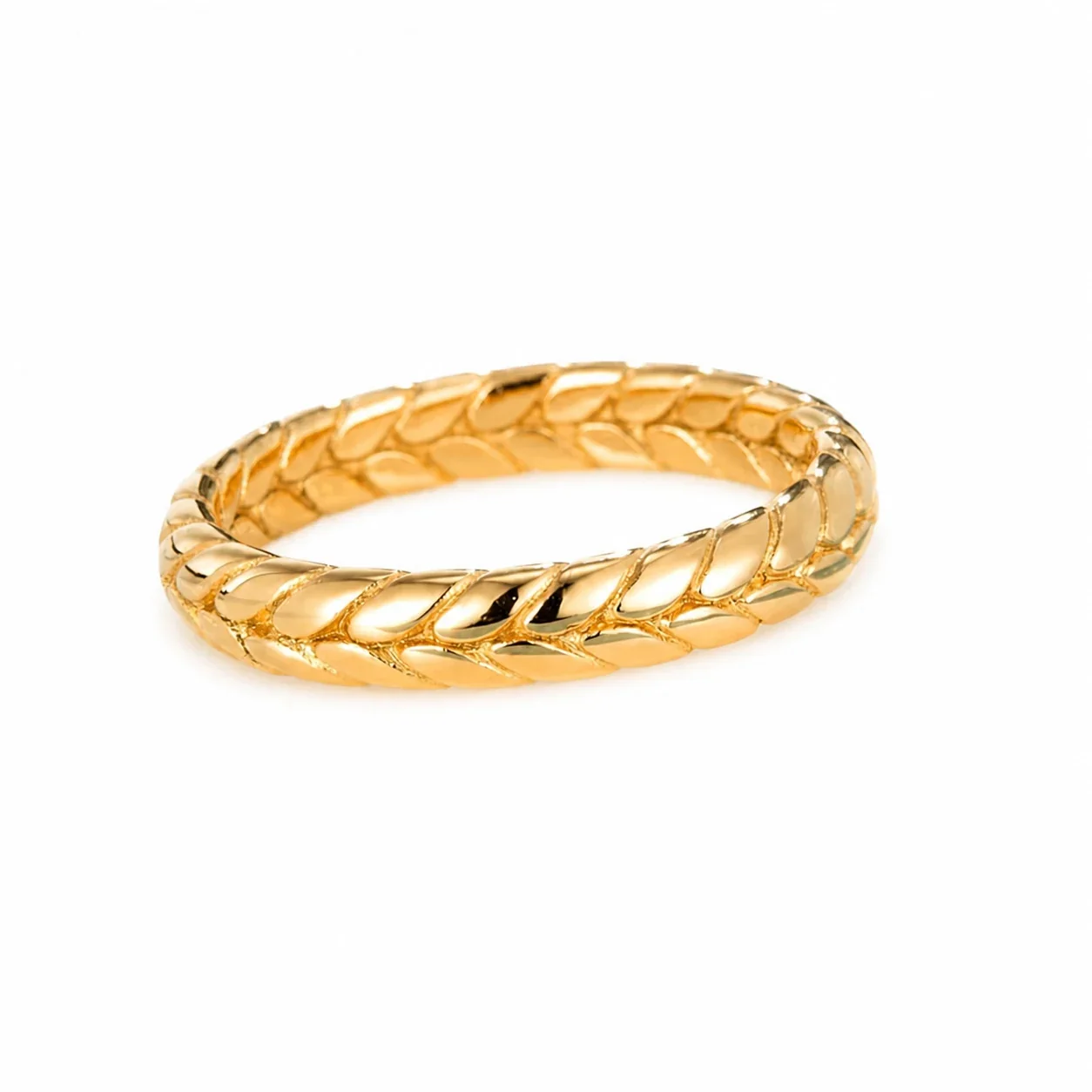 Sculptural Gold-Plated Stainless Steel Wheat Band Ring