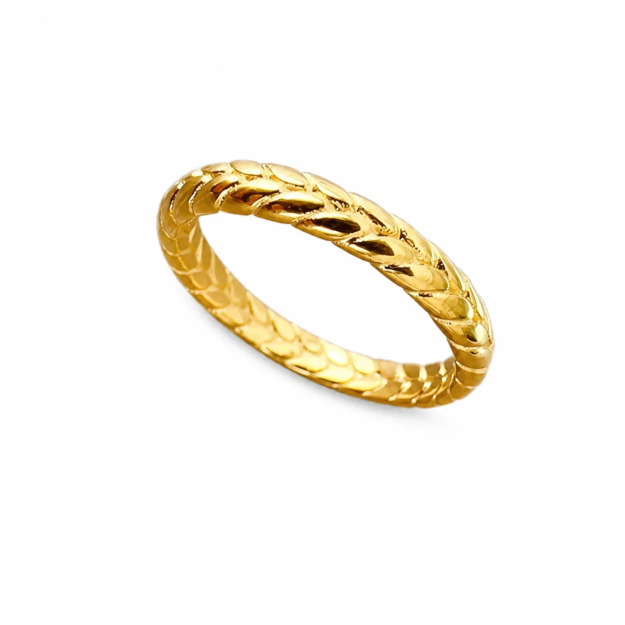 Sculptural Gold-Plated Stainless Steel Wheat Band Ring