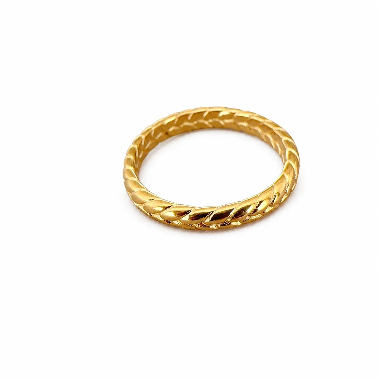 Sculptural Gold-Plated Stainless Steel Wheat Band Ring