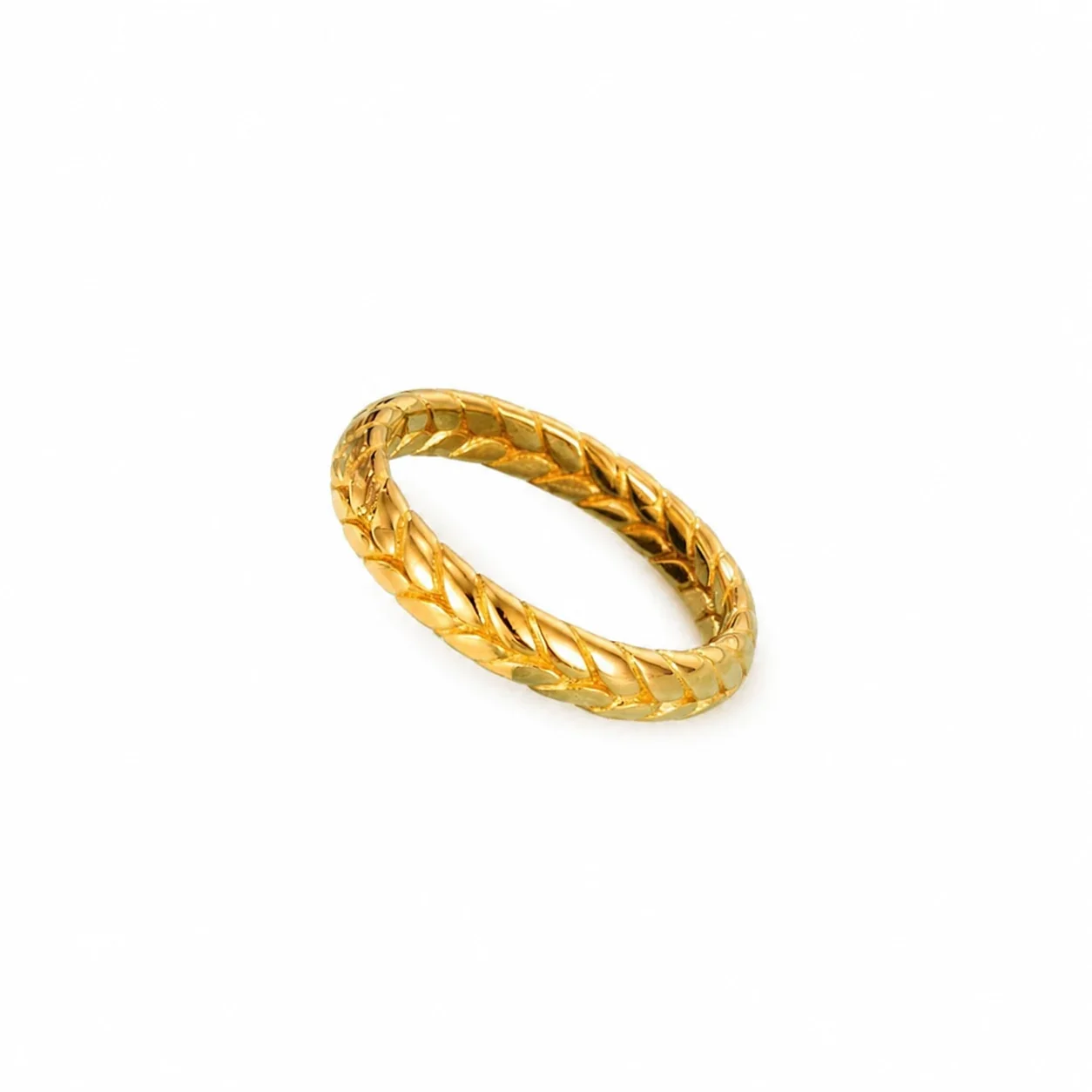 Sculptural Gold-Plated Stainless Steel Wheat Band Ring