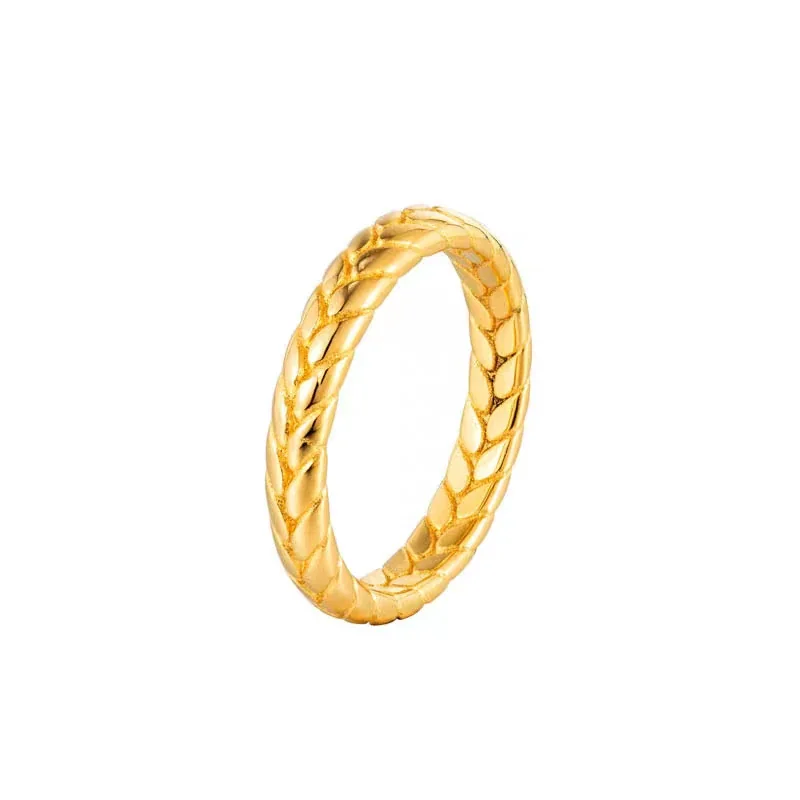 Sculptural Gold-Plated Stainless Steel Wheat Band Ring