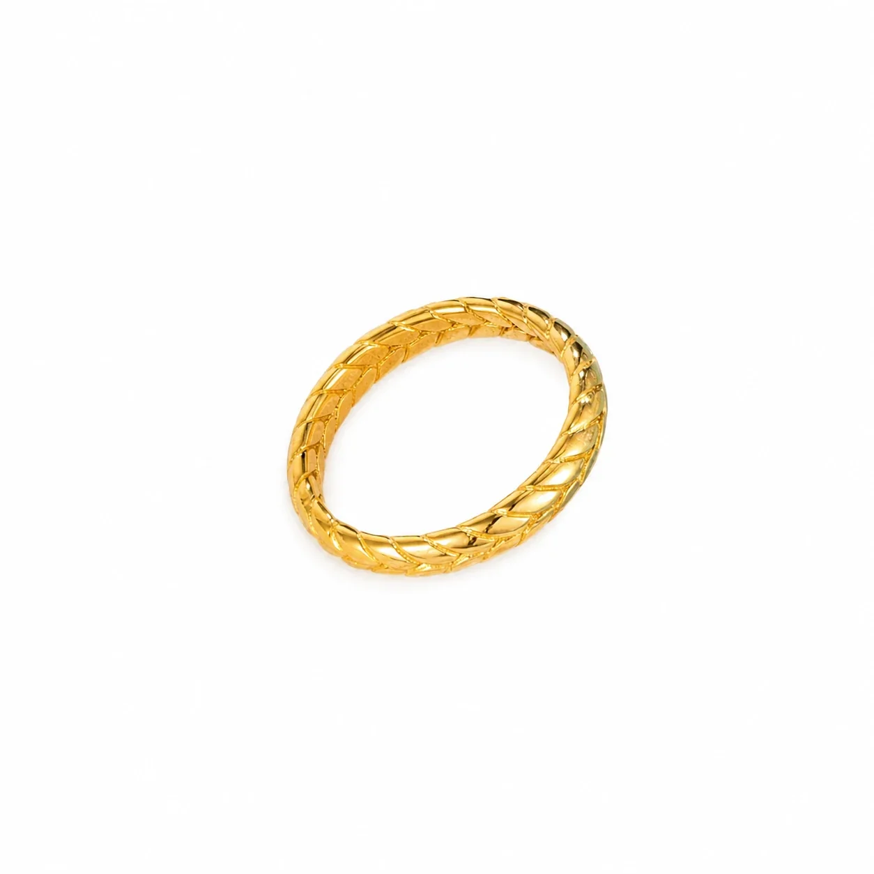 Sculptural Gold-Plated Stainless Steel Wheat Band Ring - Gold