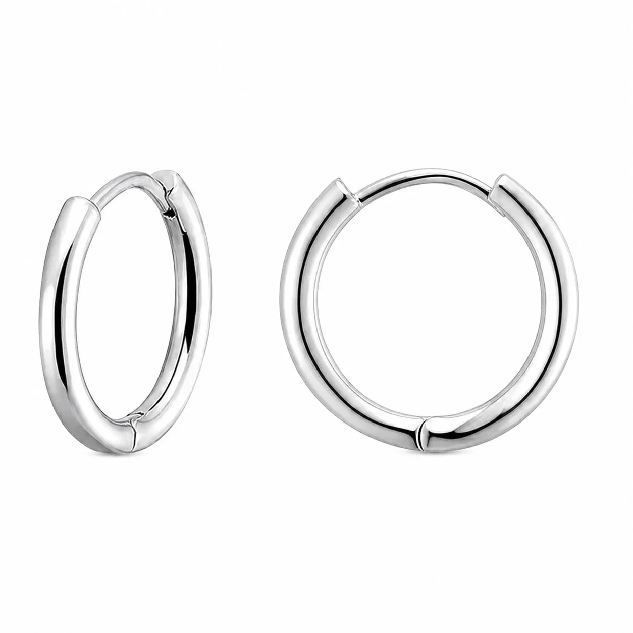 Polished Stainless Steel Round Huggie Hoop Earrings