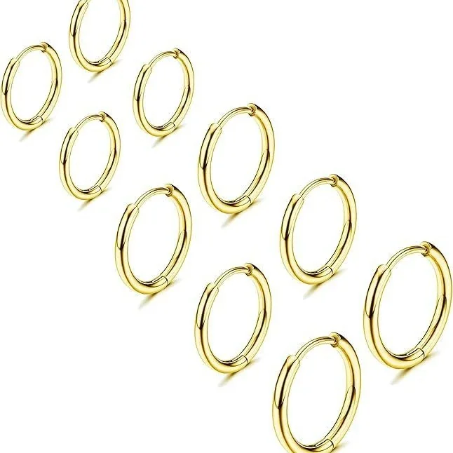 Polished Stainless Steel Round Huggie Hoop Earrings