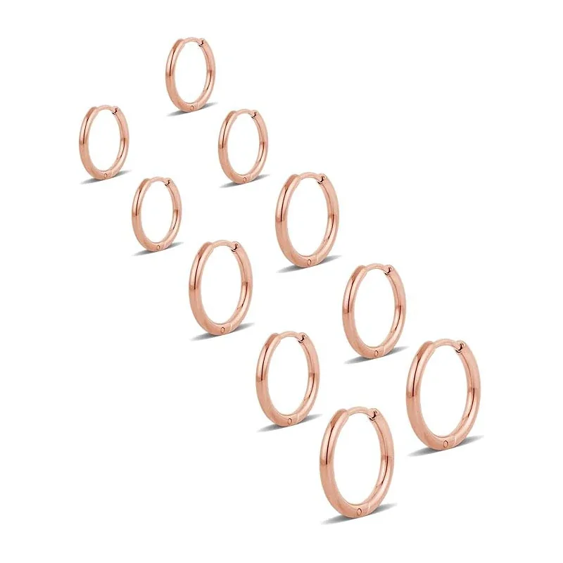 Polished Stainless Steel Round Huggie Hoop Earrings