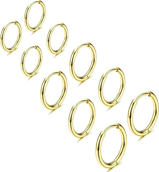Polished Stainless Steel Round Huggie Hoop Earrings - Gold