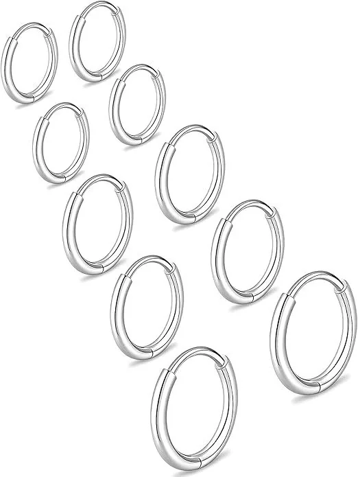 Polished Stainless Steel Round Huggie Hoop Earrings - Silver