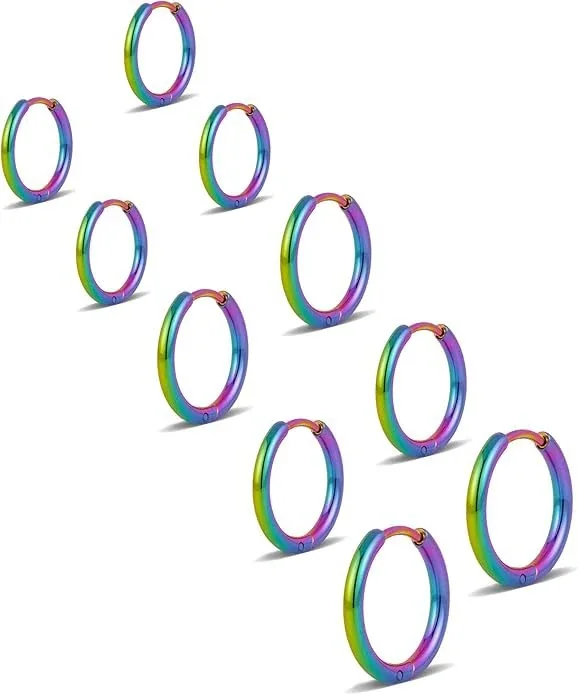 Polished Stainless Steel Round Huggie Hoop Earrings - Multicolor