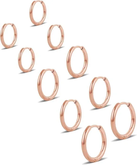 Polished Stainless Steel Round Huggie Hoop Earrings - Rose Gold