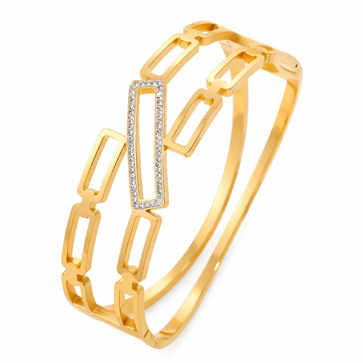Sculptural 316 Stainless Steel Open-Link Bangle