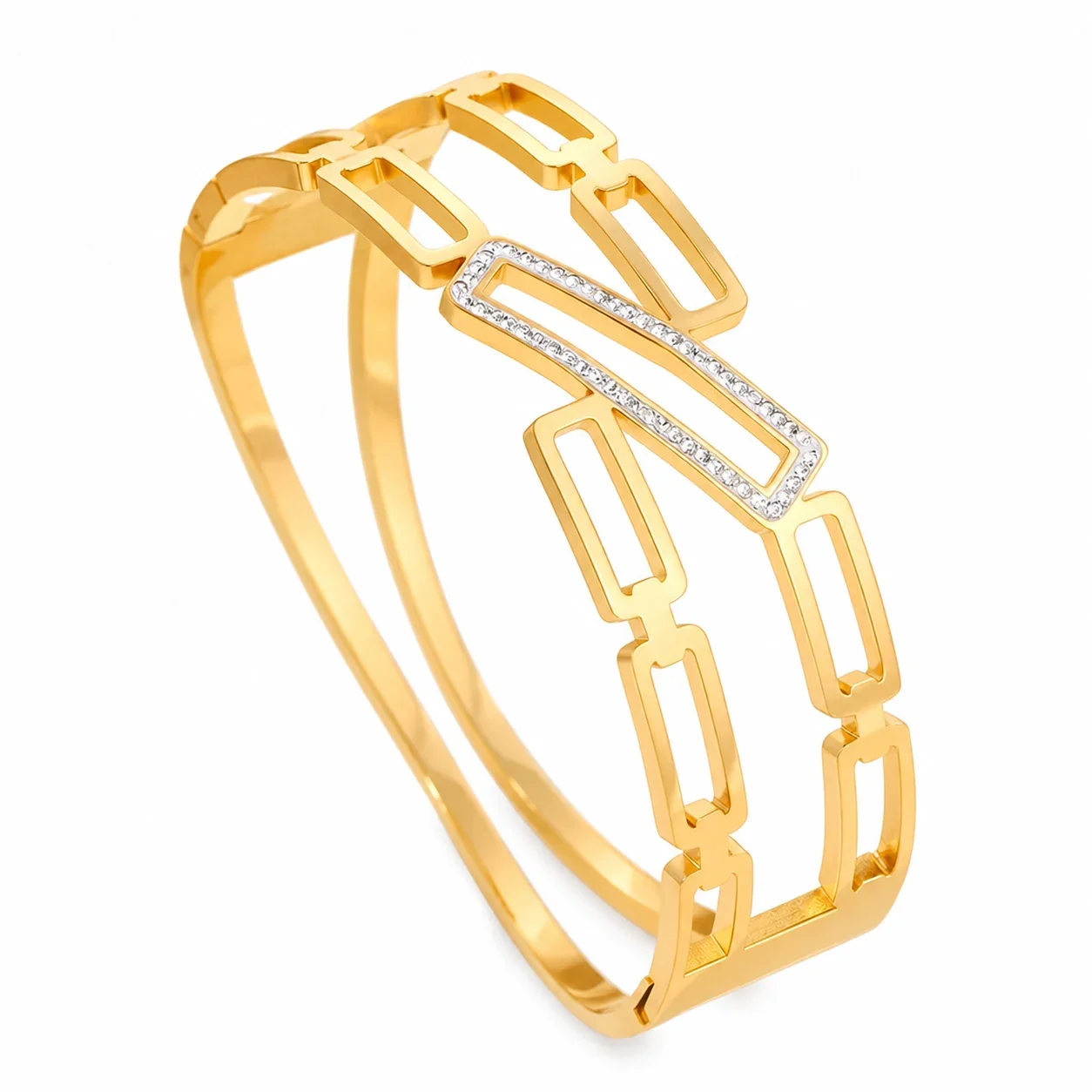 Sculptural 316 Stainless Steel Open-Link Bangle