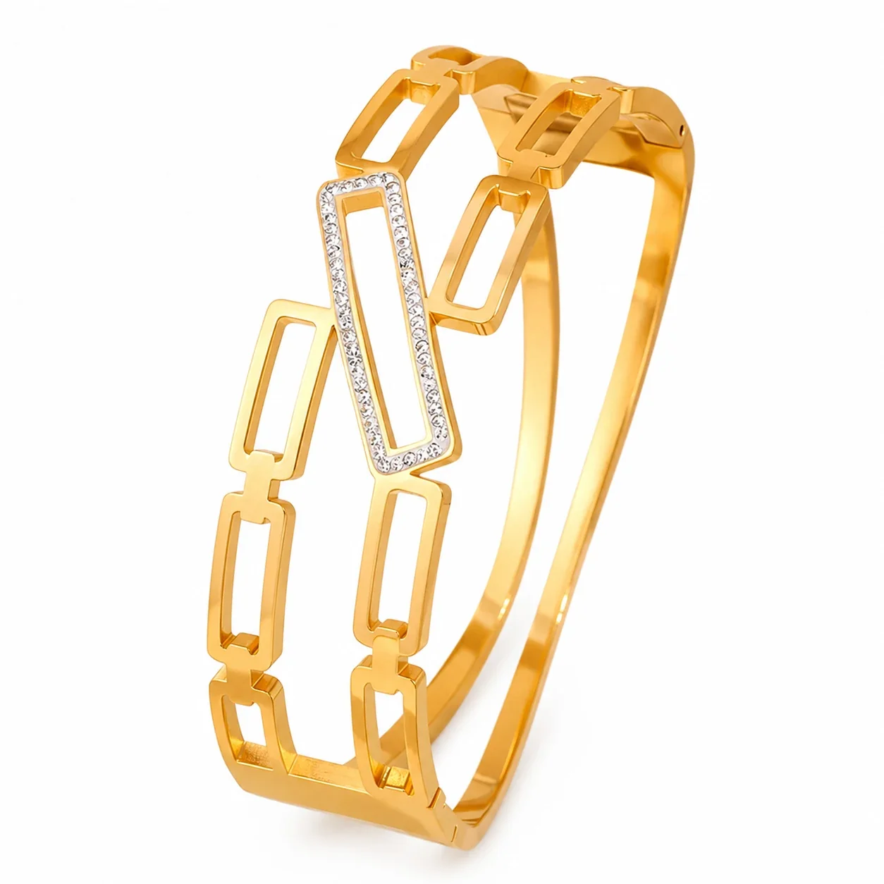 Sculptural 316 Stainless Steel Open-Link Bangle