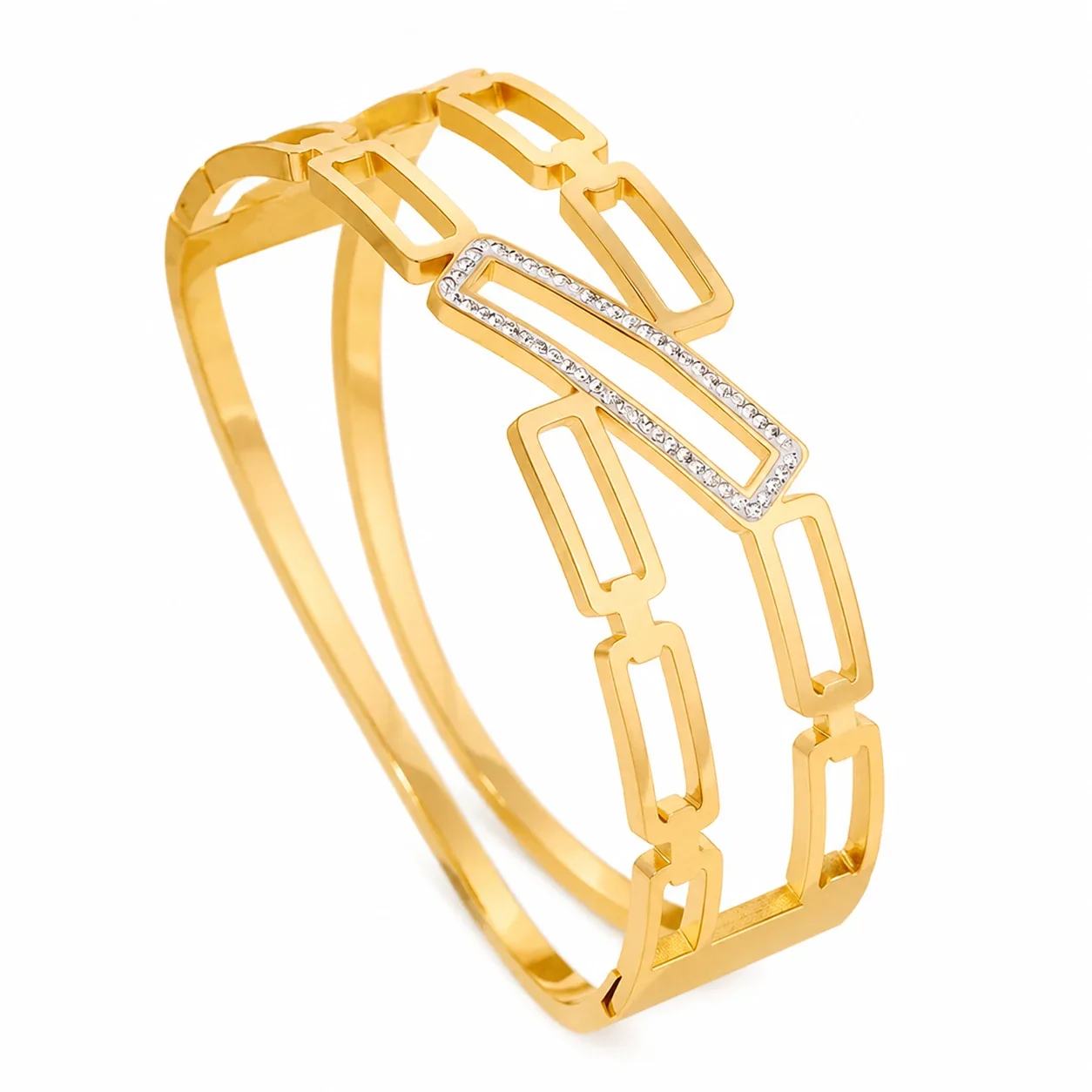 Sculptural 316 Stainless Steel Open-Link Bangle - Gold