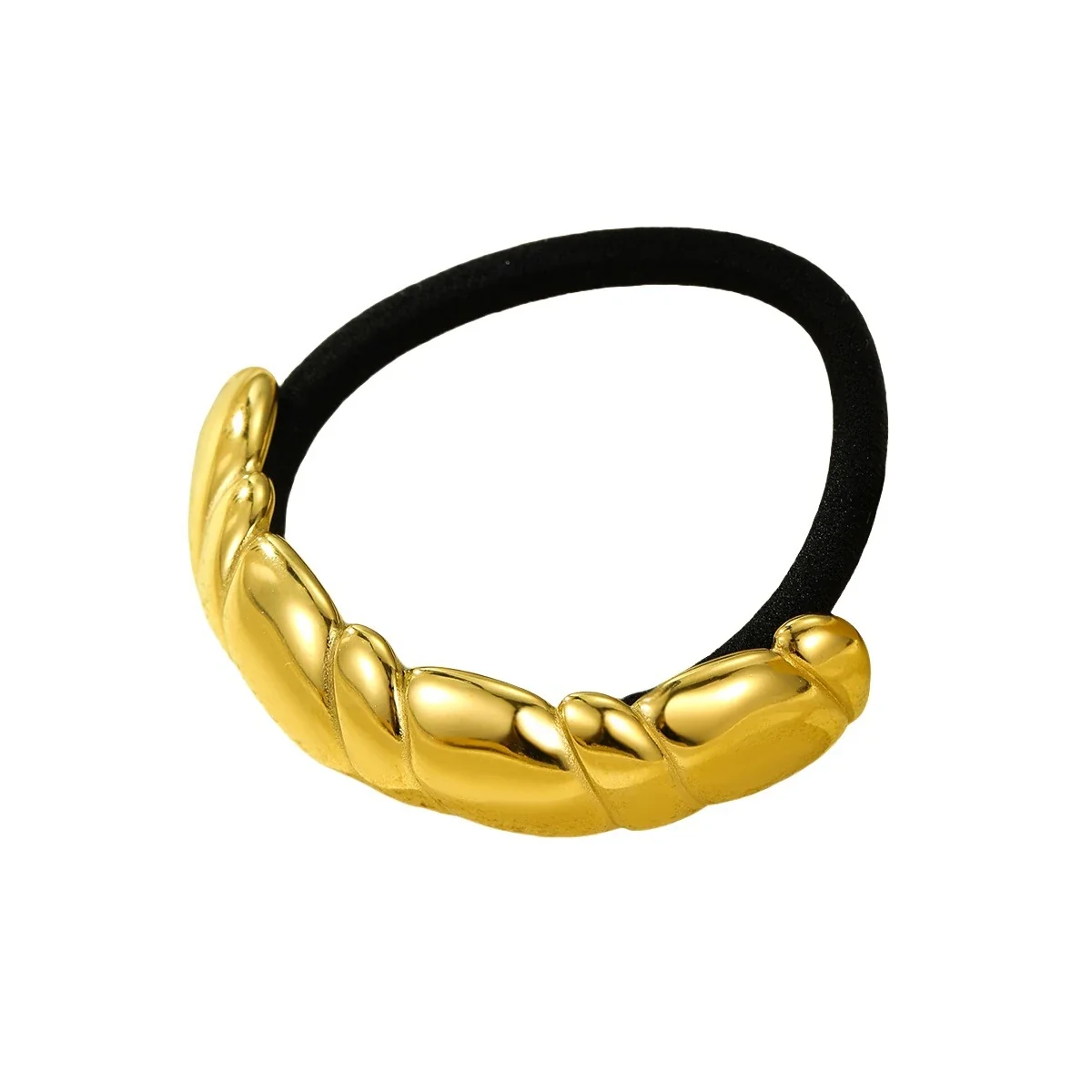 Hair Tie Twisted Link Accent Elastic Gold-Plated Stainless Steel