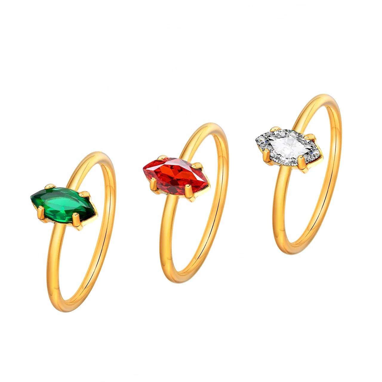Ring with Marquise CZ Prong Setting 316 Stainless Steel Gold PVD