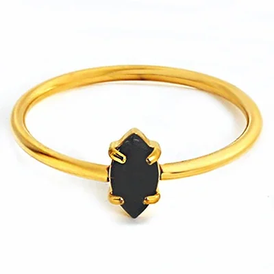 Ring with Marquise CZ Prong Setting 316 Stainless Steel Gold PVD - Gold Black CZ